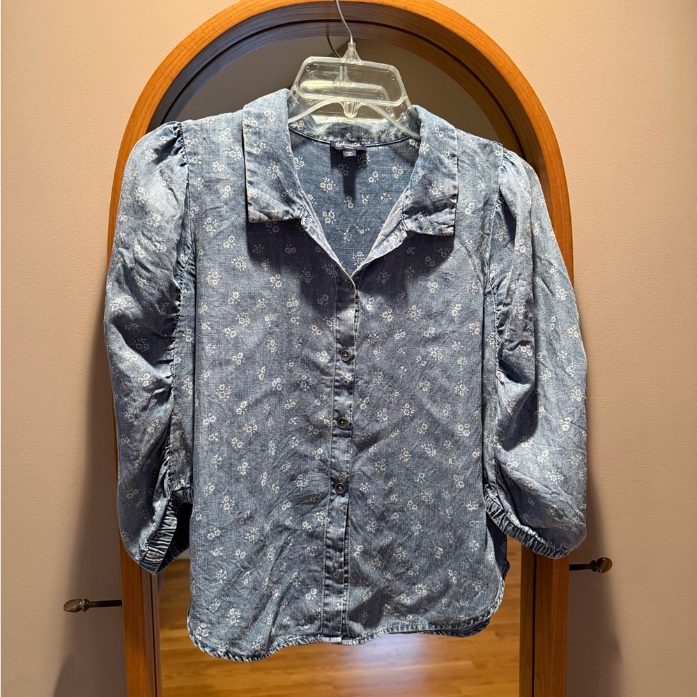 Splendid Denim Blue Floral Blouse